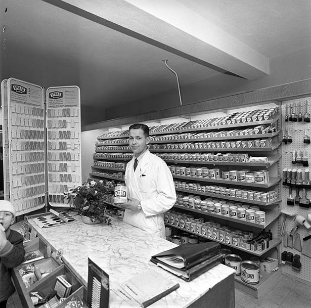 Grycksbo färghandels nya butik, Hans Pettersson, reportage 16/1 1961